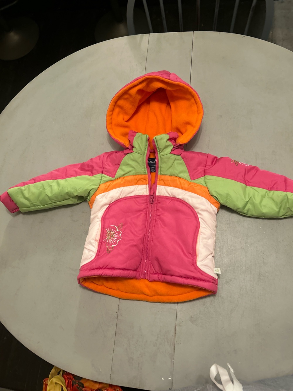 Rothschild Colorblock Puffer Jacket in Pink, Green & Orange